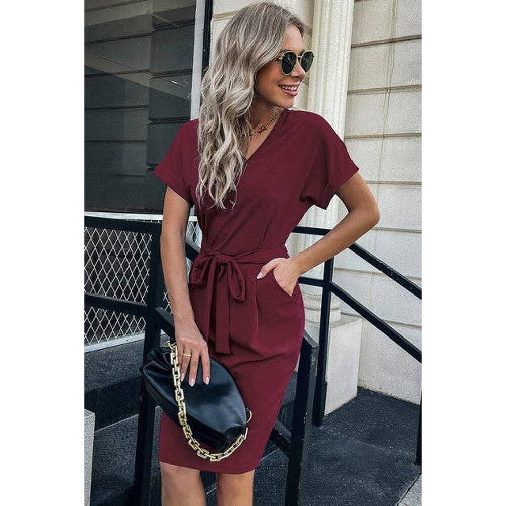 Solid Button Detail Cuffed Pocket Short Dress - Picture 8 of 9